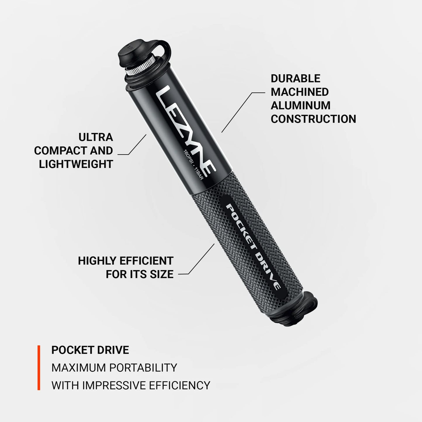 LEZYNE POCKET DRIVE 160PSI HAND PUMP